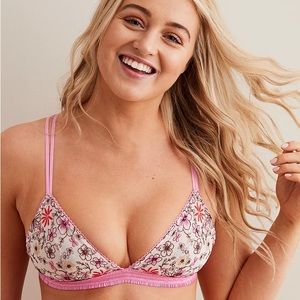 Aerie Embroidered Triangle Bralette in “Ladylike”